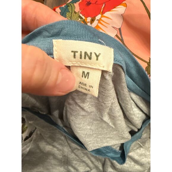 Anthropologie Tiny Knit Sequin Sheer Floral Short Puff Sleeve Blouse Gray Medium - Picture 3 of 5